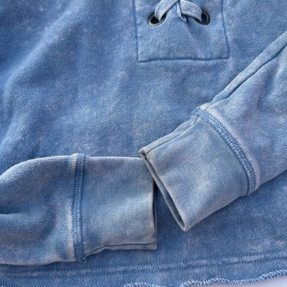 American Eagle Outfitters Women's Blue White Washed Lace-up Front Hoodie SZ S - Picture 7 of 14